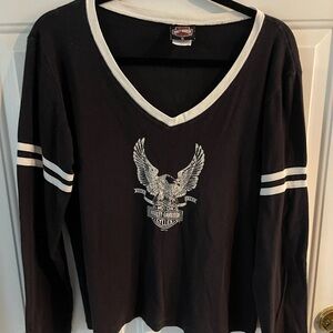 Harley-Davidson Black and White V-Neck Shirt XL